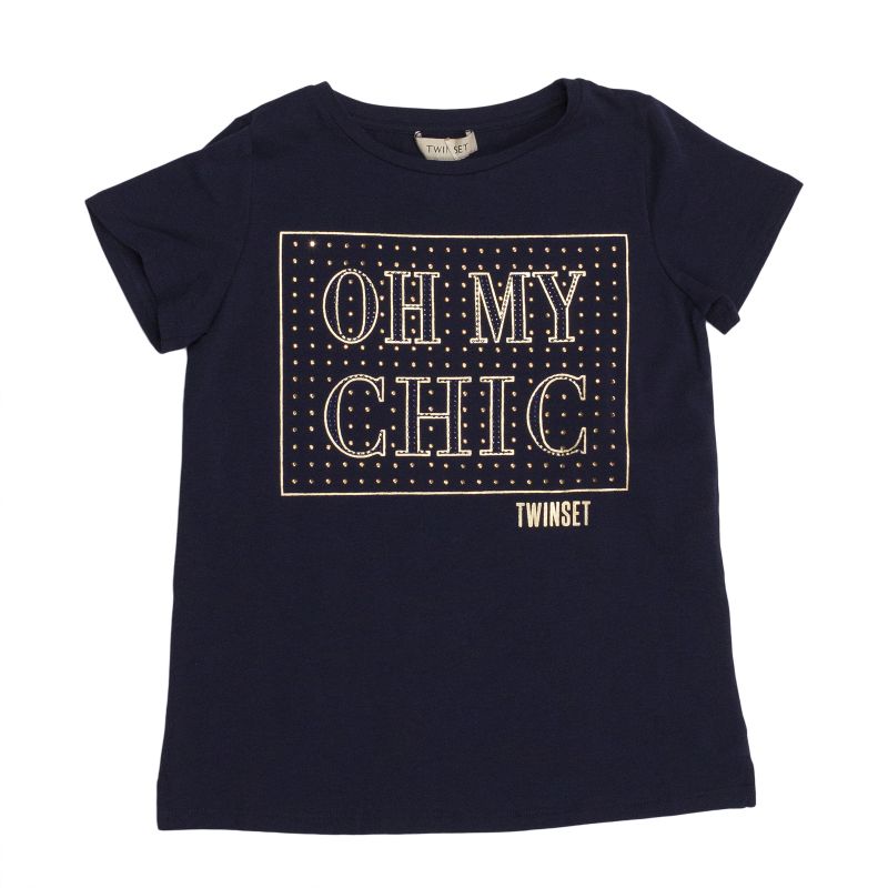 Летняя футболка "ON MY CHIC" со стразами для девочки